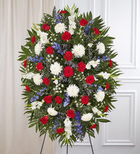 Load image into Gallery viewer, Red, White, &amp; Blue Sympathy Standing Spray
