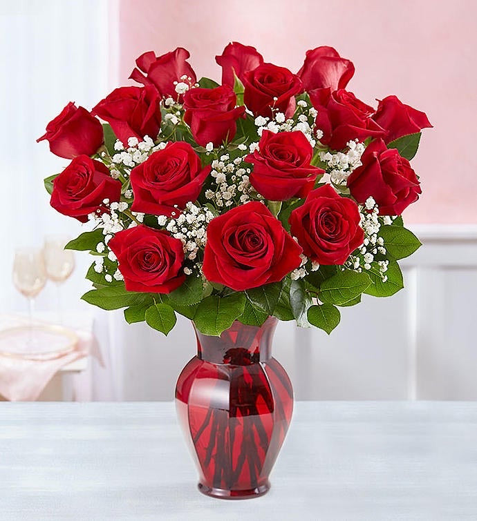 Red Roses with Baby Breath